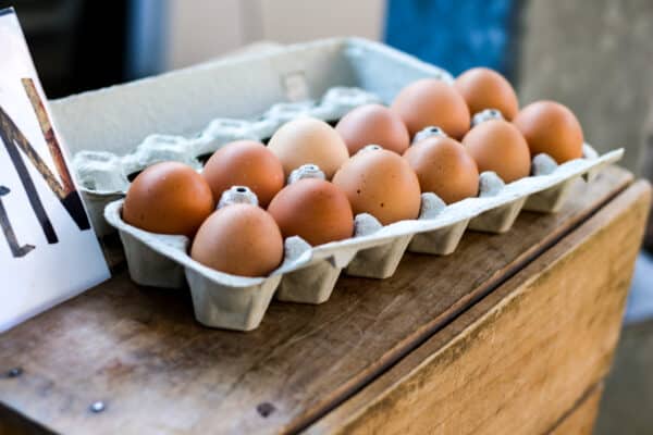 One dozen eggs from Elmwood Stock Farm
