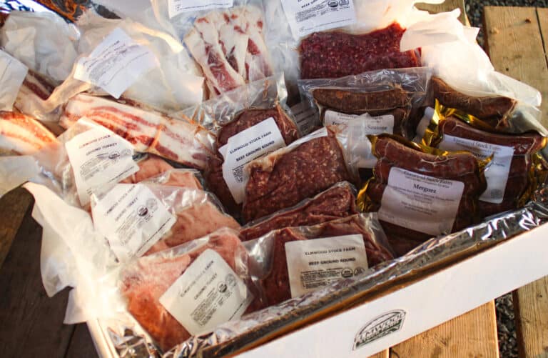 Frozen meat bundle ready for shipping from Elmwood Stock Farm